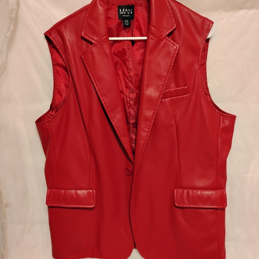 Boohoo Mens Red Sleeveless Blazer